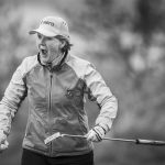 Clare Balding is delighted with her putt on the 5th during the Hero Pro-am at the Betfred British Masters, Hillside Golf Club, Lancashire, England. 08/05/2019.
Picture David Kissman